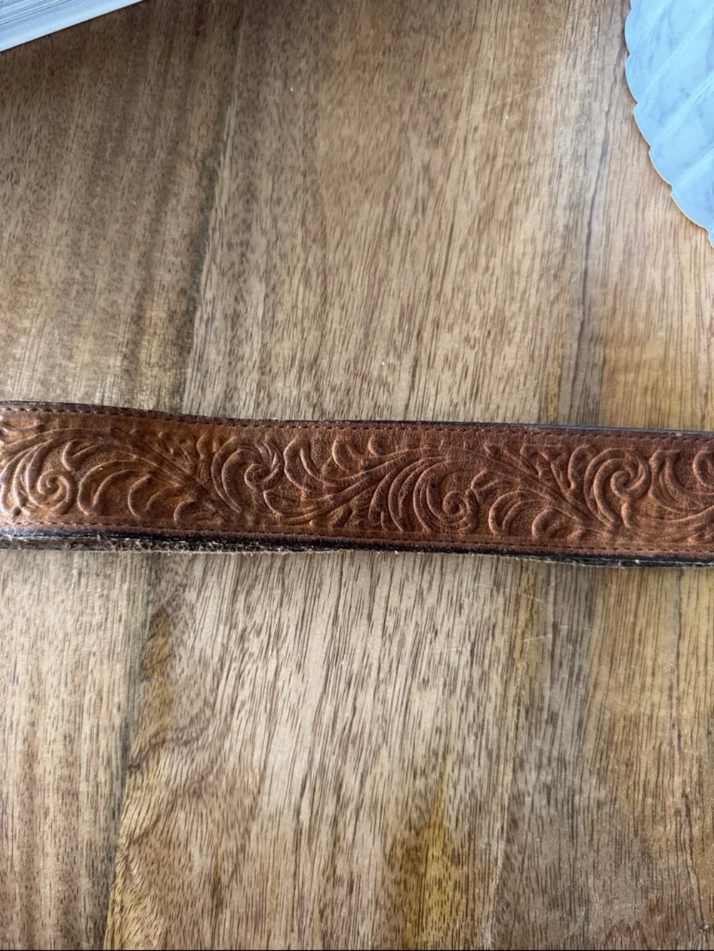 Silver Creek Tooled Leather Belt Brown Western Made USA 43”